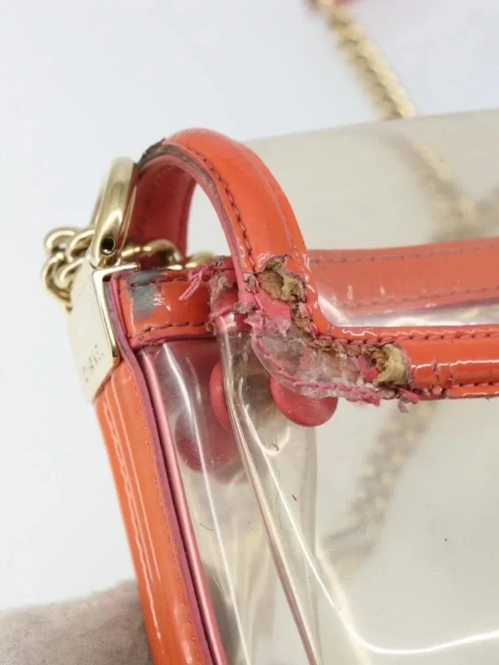 CHANEL Chain Shoulder Bag Vinyl Clear Gold CC Auth BA9792